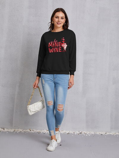 Fashion Sweater BE MINE WINE Round Neck Long Sleeve Sweatshirt Womens Fashion and Gifts