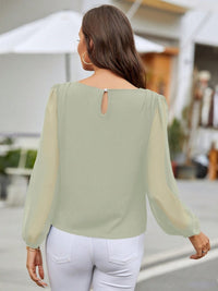 Solid Color Long Sleeve Shirt Women's Fashion Top Round Neck Balloon Sleeve Blouse