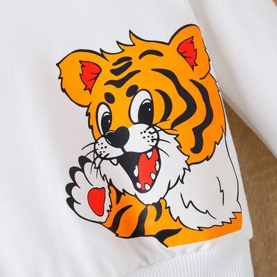 Tiger Long Sleeve Hoodie and Elastic Waist Pants Set Boy Fashion Kids Clothing