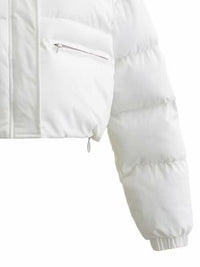 Women's Puffy Coat Snap and Zip Closure Drawstring Cropped Winter Coat Jacket Fashionable