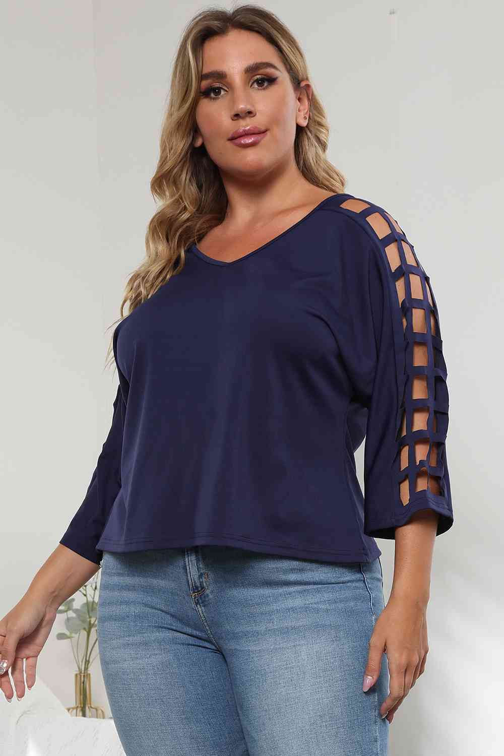 3/4 Sleeve Cutout Detail Top