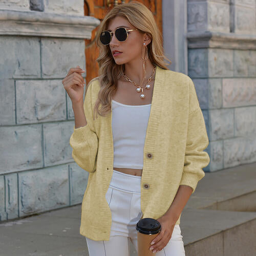 Button Up V-Neck Long Sleeve Sweater Cardigan