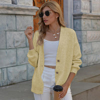 Button Up V-Neck Long Sleeve Sweater Cardigan