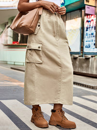 Drawstring Waist Slit Denim Skirt