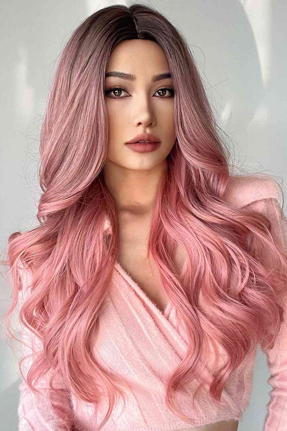 Pink Hair Wig Fashion Wave Synthetic Long Wigs in Pink 26'' inches