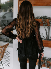 Cotton Blouse Lace Detail Plunge Neckline Long Sleeve New Women's Fashion Low Cut V neckline Top