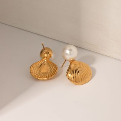 Sea Shell Pearl Earrings 18K Gold-Plated Stainless Steel Fashion Jewelry