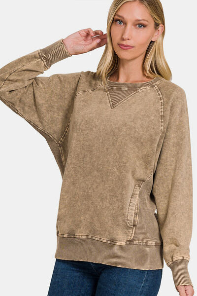 Cotton Sweater Women's Fashion Round Neck Sweatshirt with Pockets 100% Cotton Breathable Premium