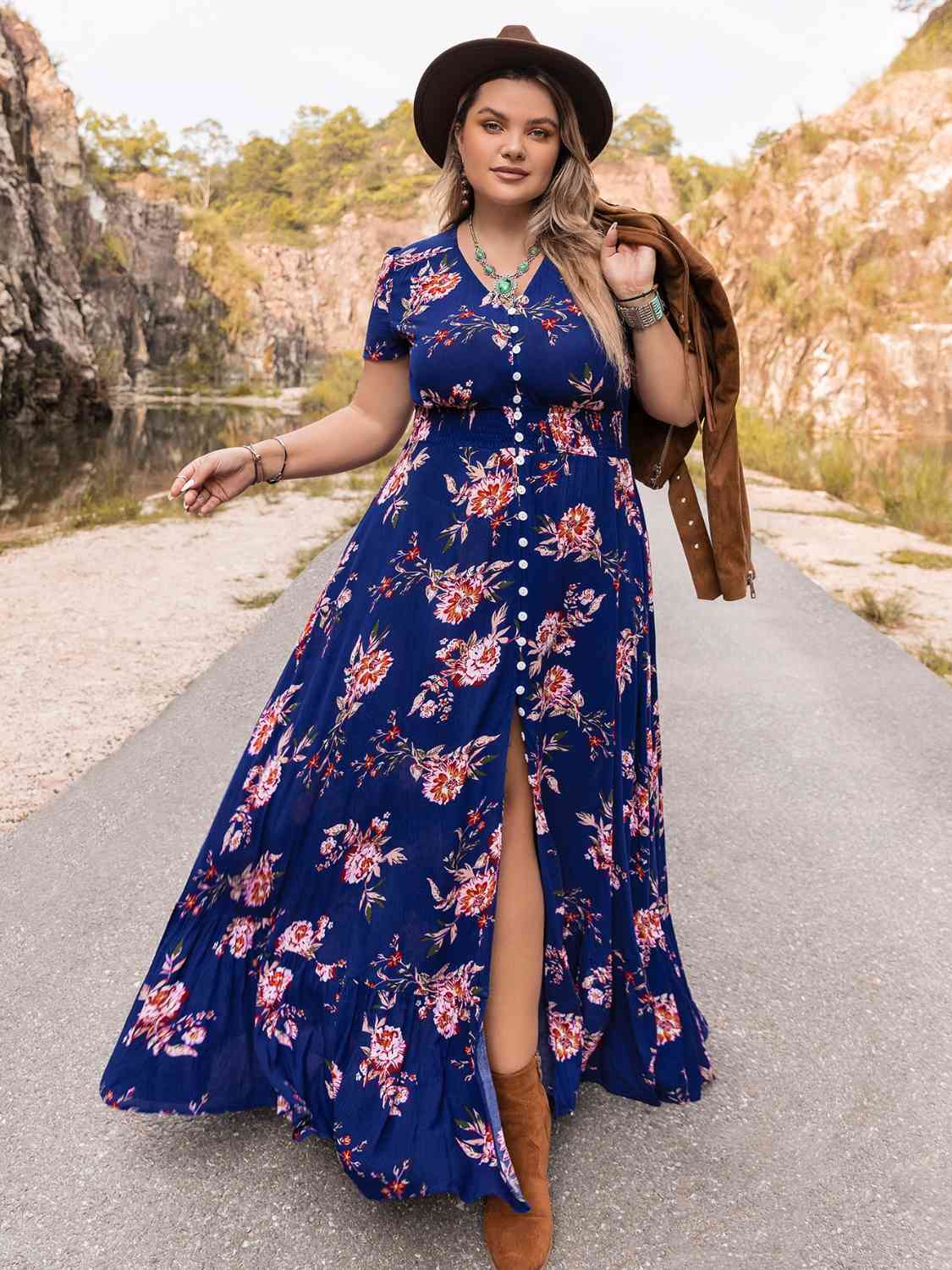 New Womens Fashion Casual Boho Plus Size V-Neck Maxi Dress