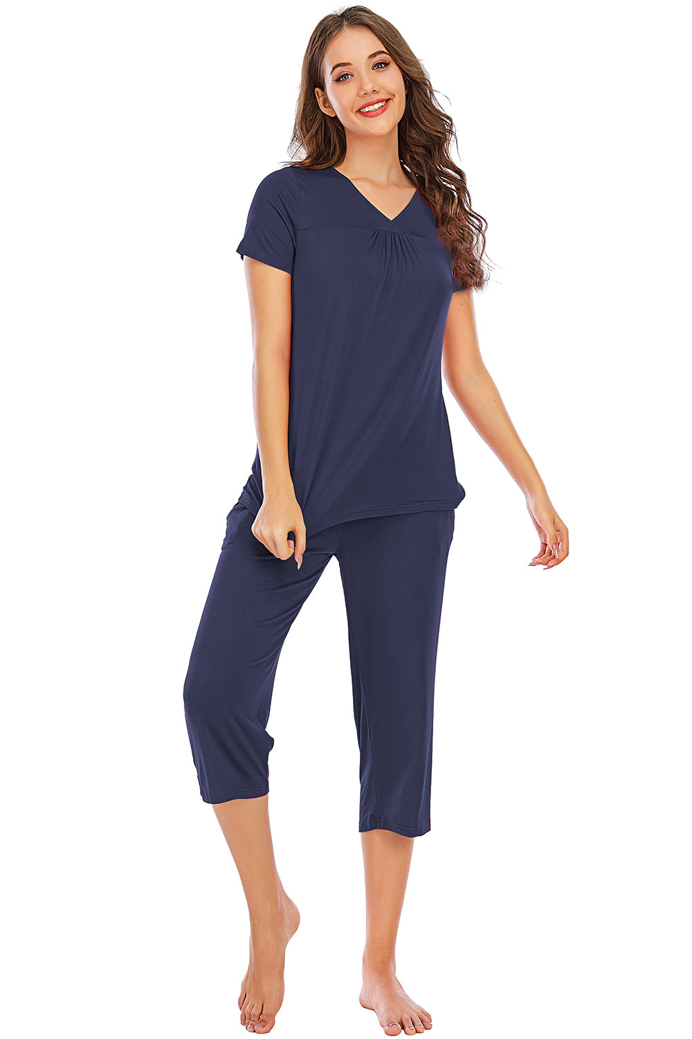 Pajama Set Women's V-Neck Short Sleeve Top and Pants Lounge Set