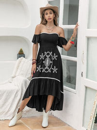 Women's Boho Casual Fashion High-Low Off-Shoulder Midi Dress