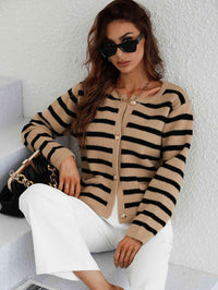 Womens Open Sweater with Buttons Striped Button Front Cardigan