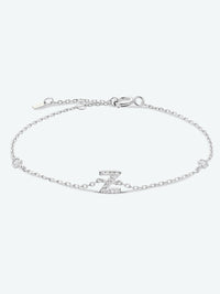 Initial Letter Bracelet, V To Z Zircon 925 Sterling Silver Bracelet