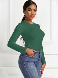 Round Neck Long Sleeve Womens Top Bodysuit