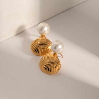 Sea Shell Pearl Earrings 18K Gold-Plated Stainless Steel Fashion Jewelry