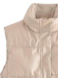 Women's Vest Jacket PU Leather Zip Up Drawstring Fashion Outerwear