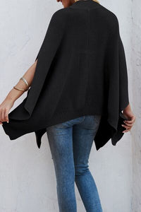 Waffle-Knit Pocketed Cape Sleeve Sleeveless Fashion Sweater