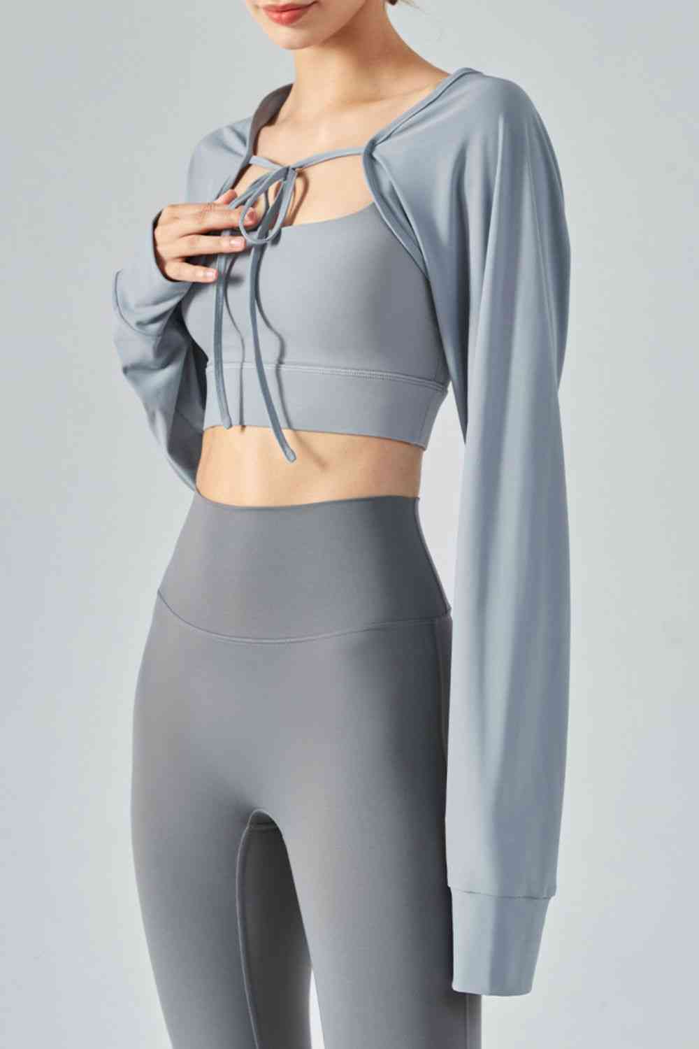 Cropped Cardigan Yoga  Sport Cropped Jacket  Tie Front Long Sleeve Sports Bolero