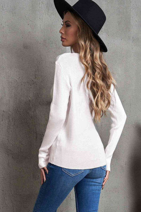 White One-Shoulder Sleeve Shirt Long Sleeve Ribbed Top