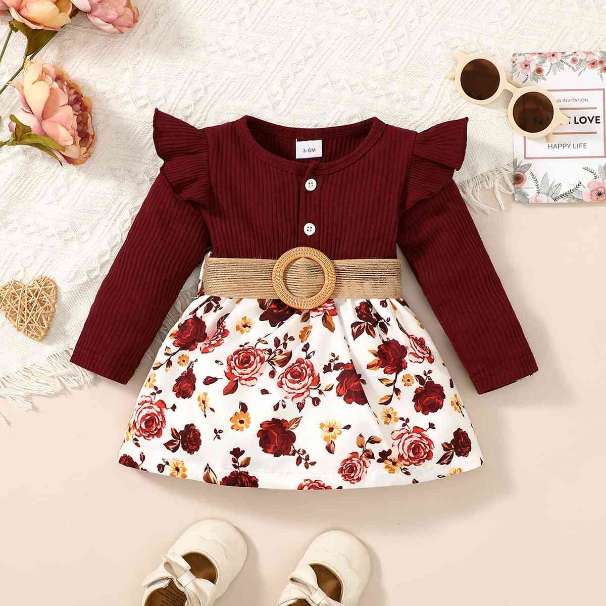 Floral Print Belted Short Dress Baby Girl Fashion Clothing anf Gifts