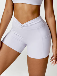 Activewear Sports Shorts with Pockets Sexy Twisted High Waist Nylon