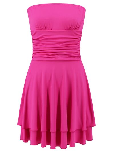 Women's Sexy Strapless Ruched Ruffle Tube Top Short Mini Dress