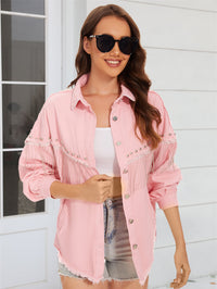 jackets, pink jacket, pink denim jackets, outerwear, jacket with rhinestone fringe, cowboy jackets, clothes for the fall, pink denim jacket with fringe, womens clothes, pink clothes