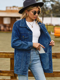 Collared Neck Denim Jacket With Pockets