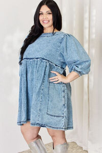 Women’s Oversized Denim Long Sleeve Babydoll Dress Full Size