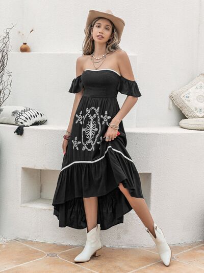 Women's Boho Casual Fashion High-Low Off-Shoulder Midi Dress