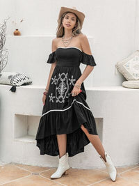 Women's Boho Casual Fashion High-Low Off-Shoulder Midi Dress