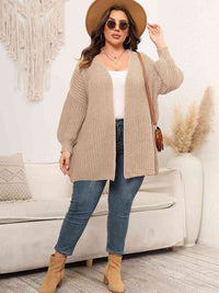 Plus Size Open Front Dropped Shoulder Knit Cardigan Fashion Sweater