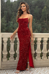 Sequin Backless Split Slit Sexy Maxi Dress Evening Party Formal Dresses