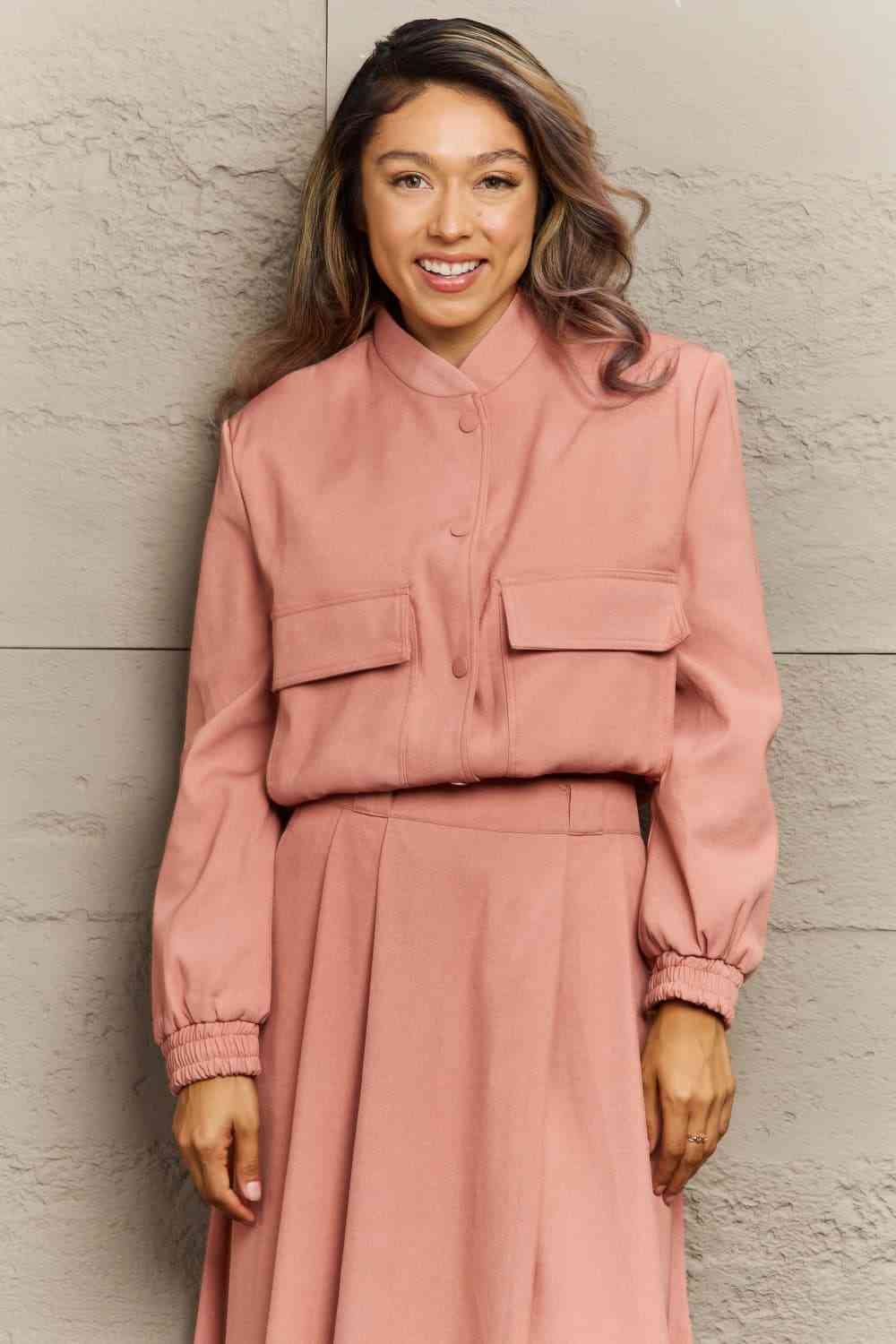 Long Sleeve Jacket and Midi Skirt Set Matching Outfit Fahsion Set