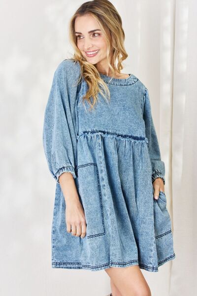 Women’s Oversized Denim Long Sleeve Babydoll Dress Full Size