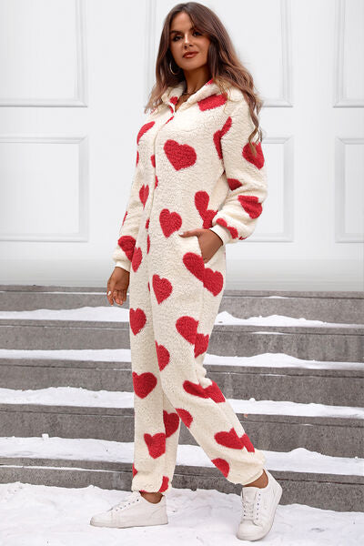 pajamas, adult onesie pajamas, loungewear, fuzzy pajamas, valentines pajamas, cute pajamas, warm pajamas, heart pajamas, heart print pajamas, valentines gifts, couples pajamas, birthday gifts, anniversary gifts, womens fashion, fashion pajamas, loungewear 