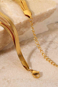 Herringbone Layered Bracelet Triple-Layered Snake Chain Flat Chain 18K Gold Plated Bracelets