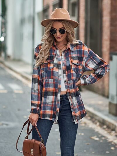 Plaid Button Up Dropped Shoulder Long Sleeve Shirt