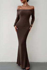 Off-Shoulder Long Sleeve Casual Maxi Dress