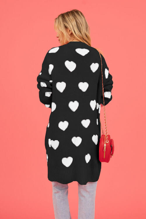 Heart Graphic Open Front Cardigan with Pockets Fashion Sweater