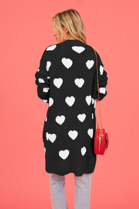 Heart Graphic Open Front Cardigan with Pockets Fashion Sweater