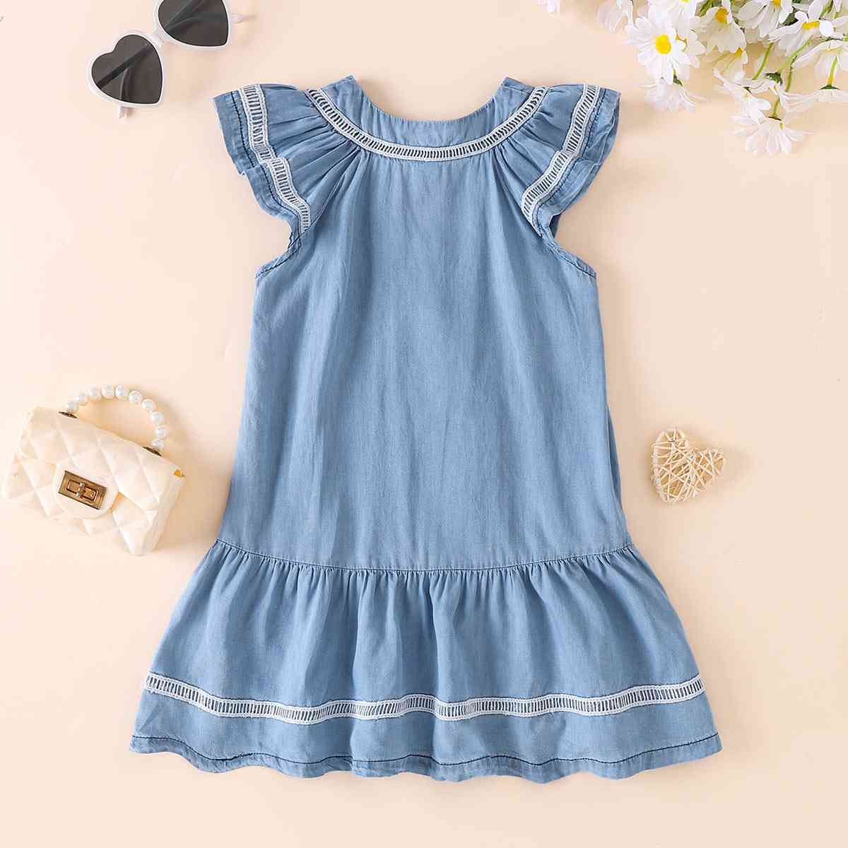 Contrast Round Neck Ruffle Hem Dress Girls Fashion Kids Fashion