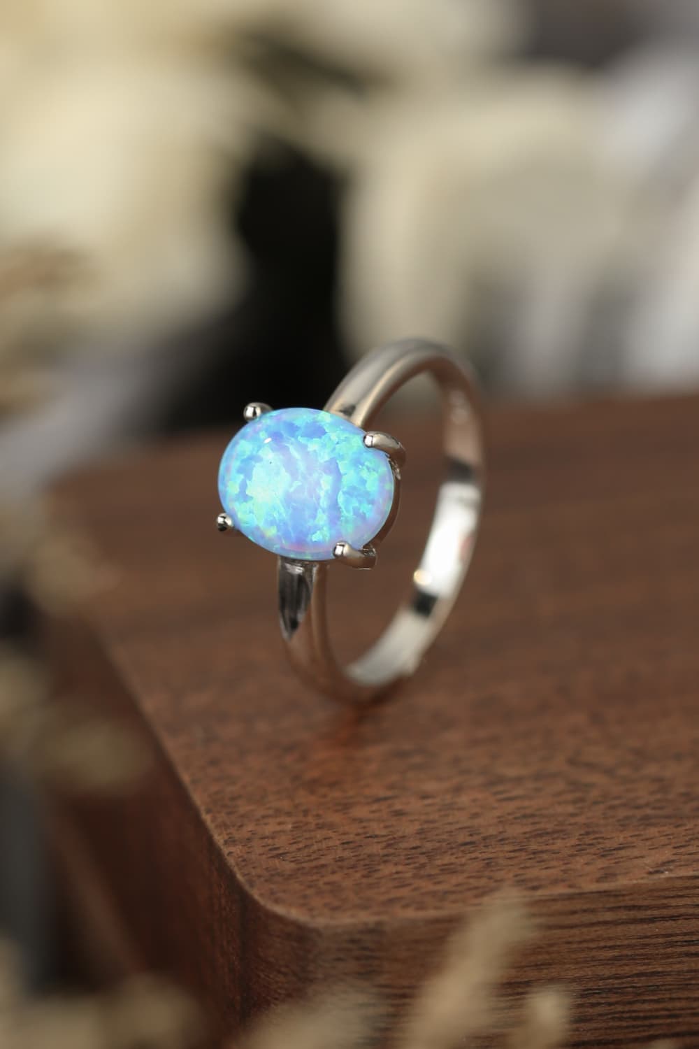 Opal Solitaire Ring, 925 Sterling Silver Oval Opal Dainty Ring