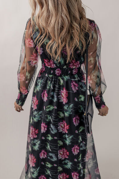 Somcked Floral V-Neck Long Sleeve Maxi Dress