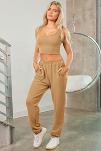 Matching Outfit Set Women's Crop top Tank Top Cropped Sweater and Sweatpants Joggers Activewear Sets