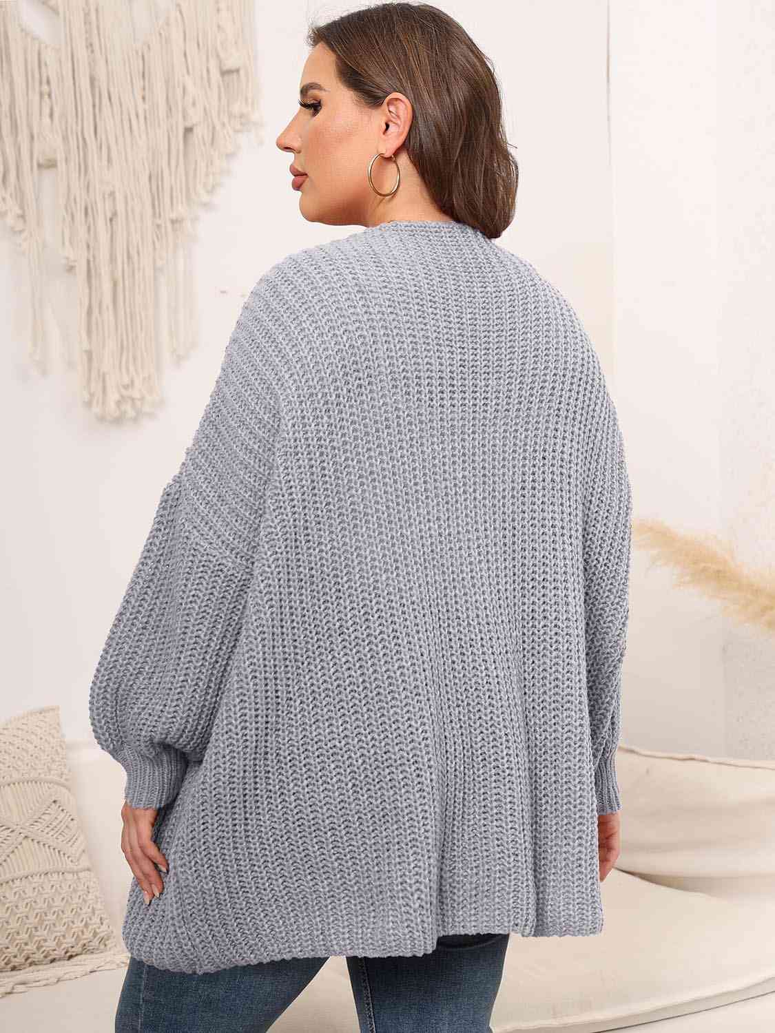 Plus Size Open Front Dropped Shoulder Knit Cardigan Fashion Sweater