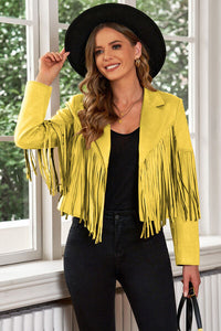 KESLEY Fringe Jacket Trim Lapel Collar Cropped Blazer Cowboy Boho Style Tassel-fringe Coat