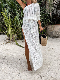 Swimsuit Cover-up Slit Openwork Single Shoulder Knit Dress