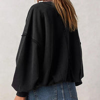 Exposed Seam Dropped Shoulder Oversized Fashion  Sweatshirt