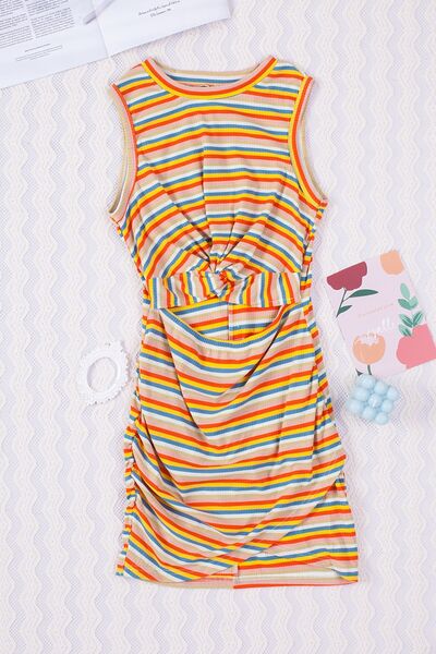 Casual Tank Dress Cutout Striped Round Neck Sleeveless Mini Dress